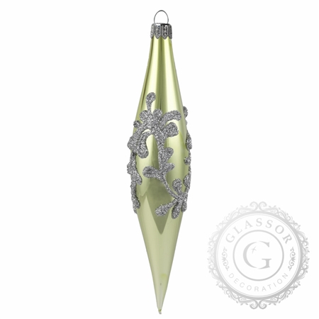 Green drop with silver twig decor 