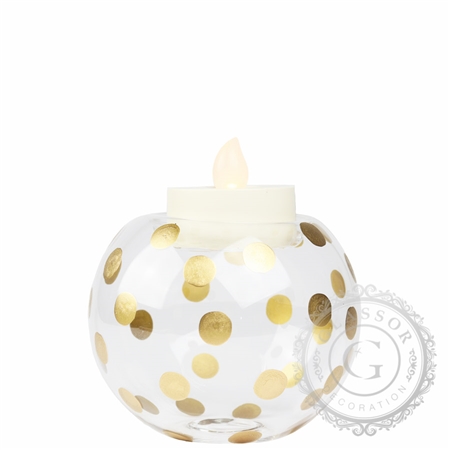 Glass candle holder with golden dots