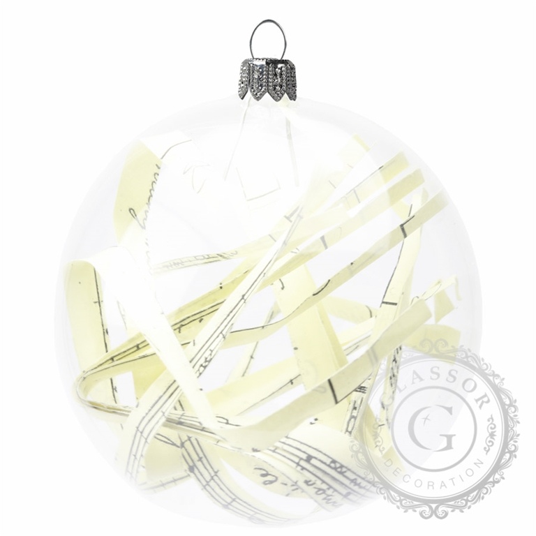 Clear glass bauble with music notes
