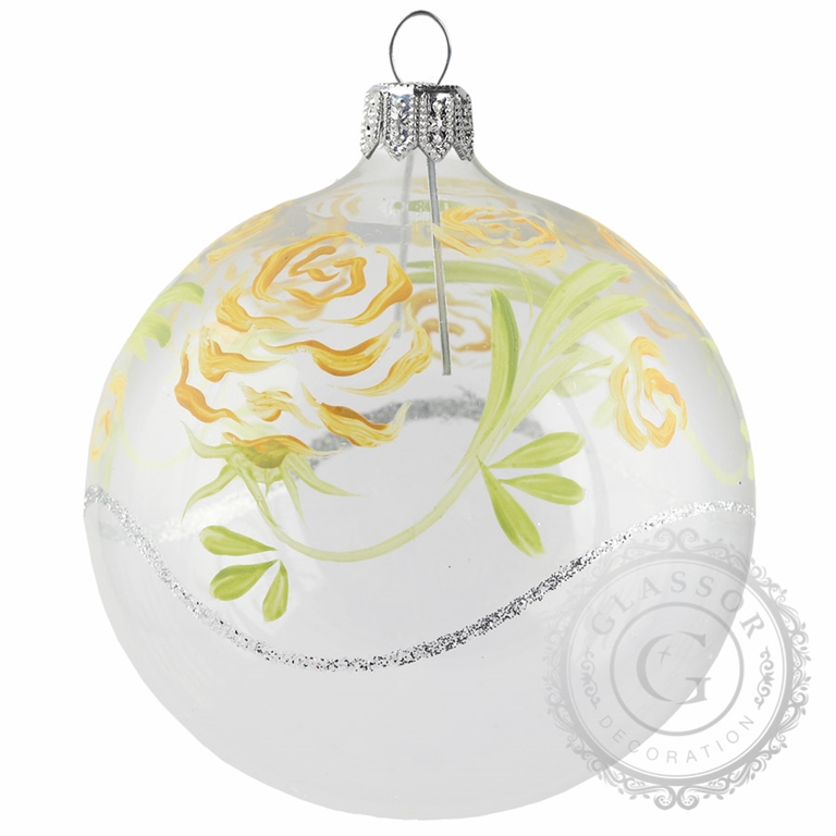 Transparent bauble with orange and green roses
