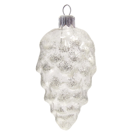 Transparent pine cone with white-silver glitter