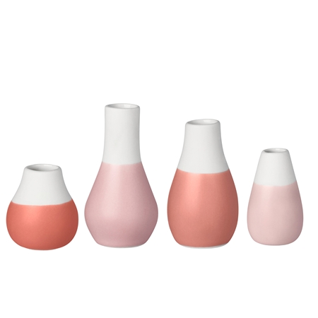 Set of mini vases in red pastel shades