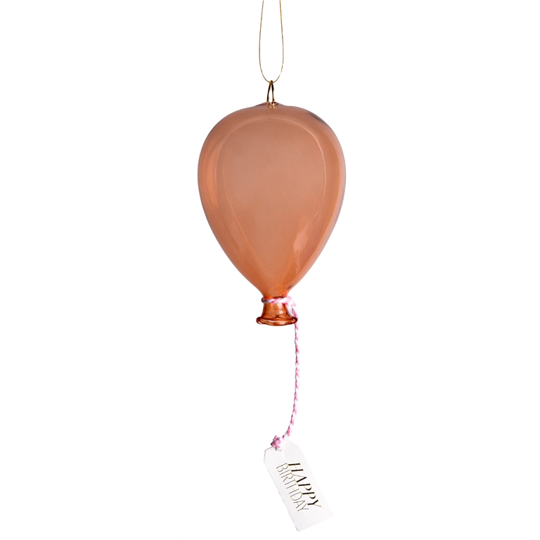 Orange glass balloon with a nametag