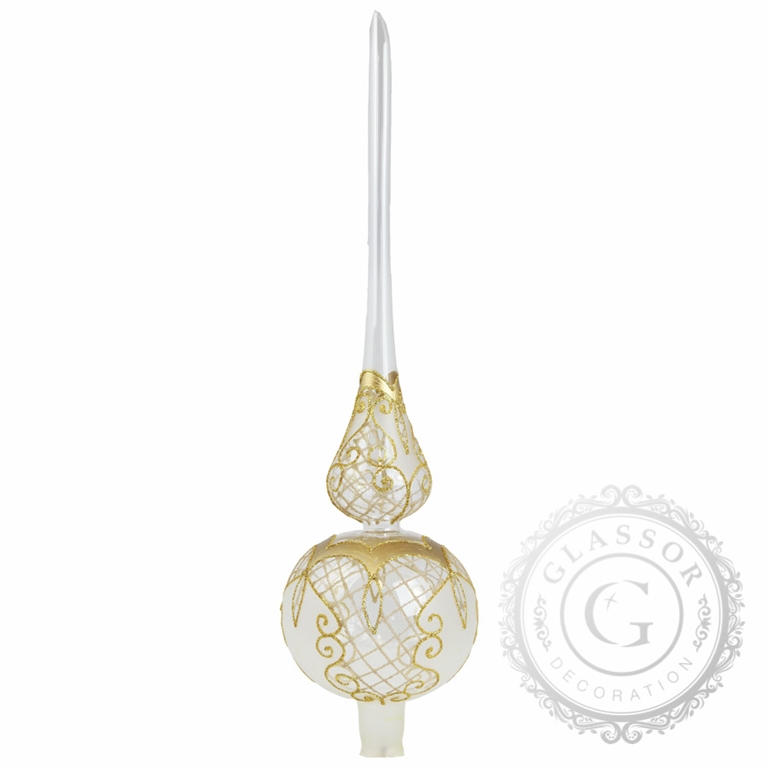 White clear tree topper with gold décor
