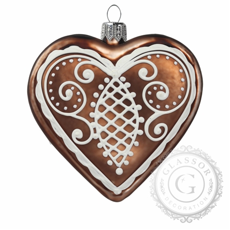 Glass Christmas ornament brown heart gingerbread