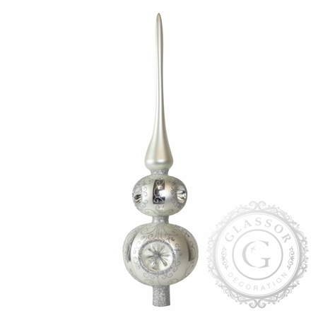 Glass Christmas tree ornament - white tree topper with silver decor