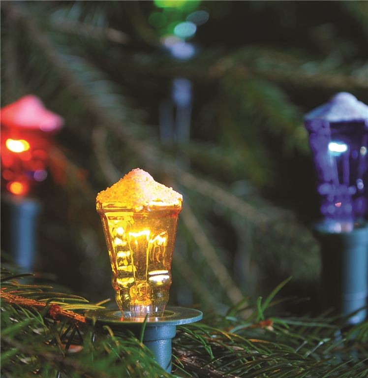 Christmas lights with glass colorful lanterns