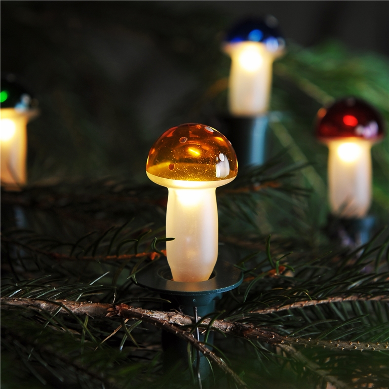 Christmas lights with glass toadstools multicolored