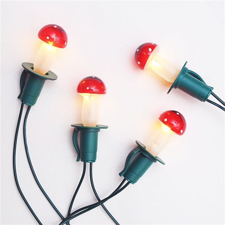 Christmas lights with glass toadstools red