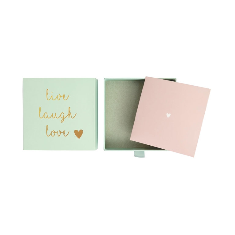 Mint green gift box Live, laugh, love