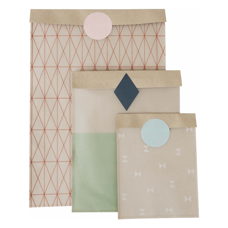 Set of paper gift bags in natural colors