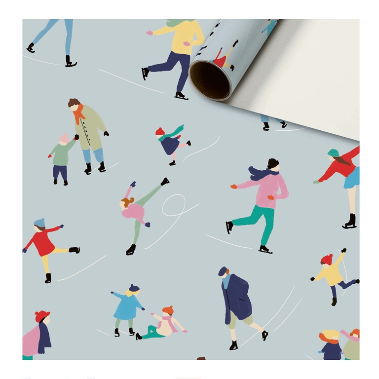 Gift wrapping paper with ice skaters