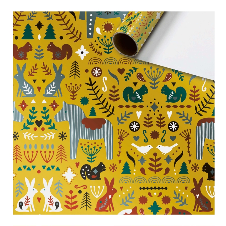 Golden wrapping paper with folklore motifs