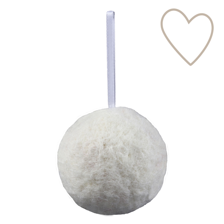 Christmas decoration felt white ball from sheltered workshop