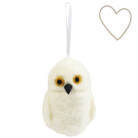 Christmas decoration white felt owl from sheltered workshop