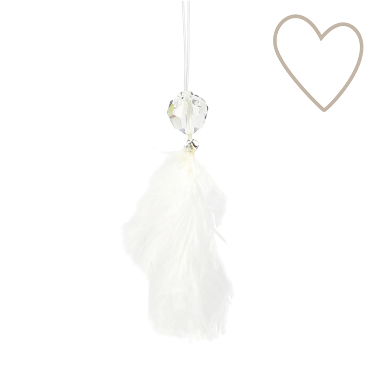 White feather Christmas decoration with bead from a sheltered workshop