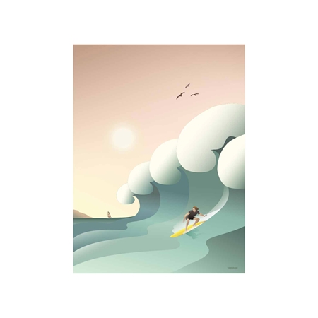 Postcard with surfer on a big wave