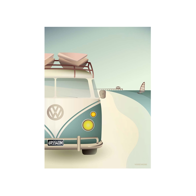 Postcard hippie bus on the beach