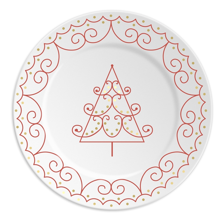 Porcelain plate with red tree décor