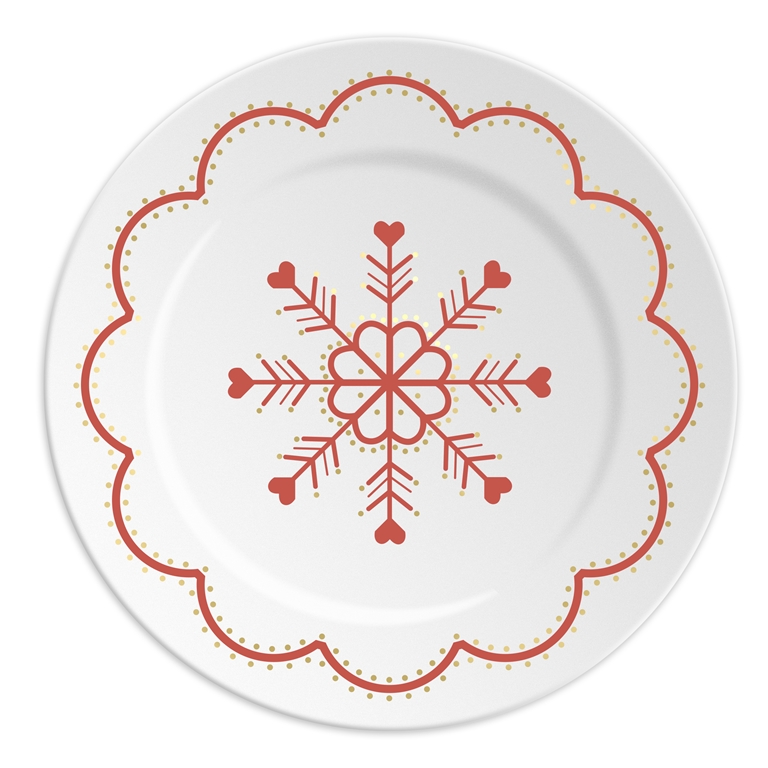 Porcelain plate with red snowflake