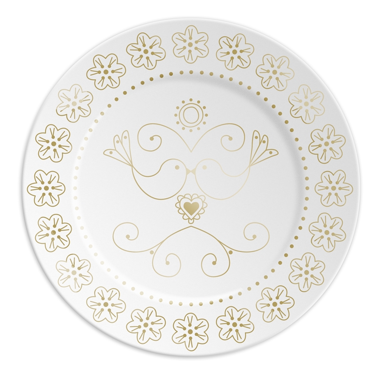Porcelain plate with two golden birds