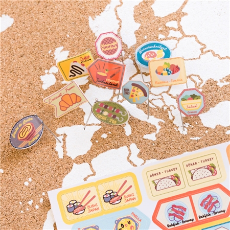 Food pins for cork map of the world