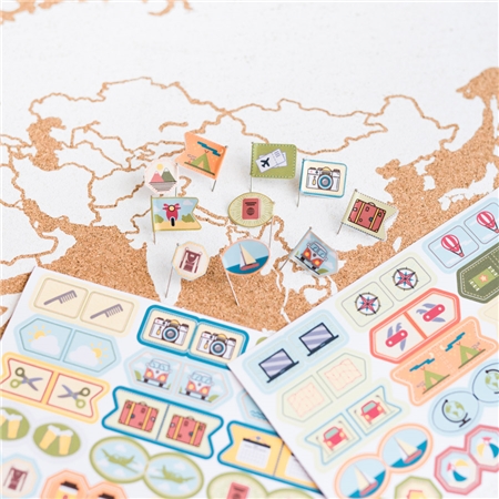 Pins for cork maps for enthusiastic travelers