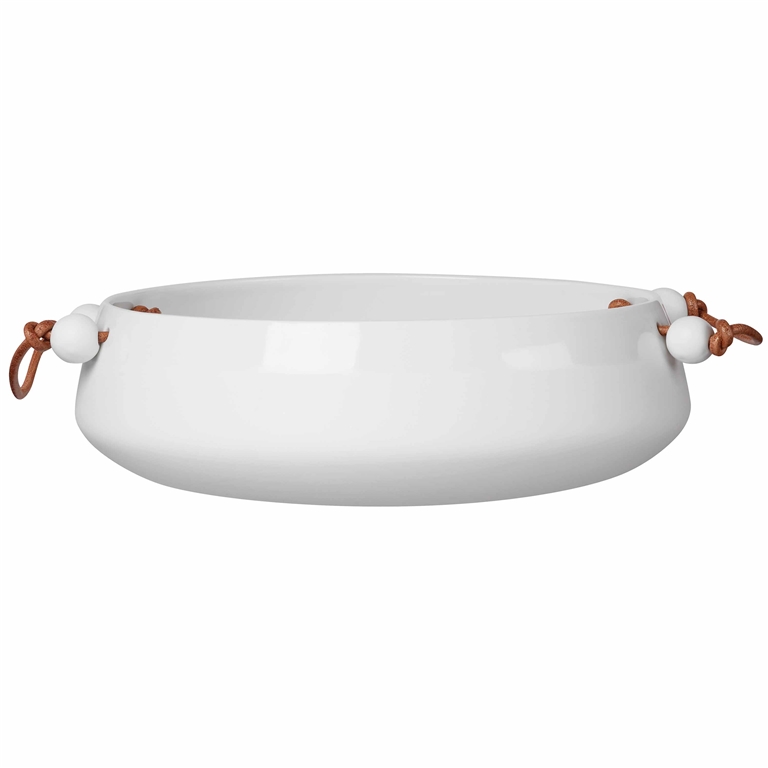 Porcelain bowl with leather handles
