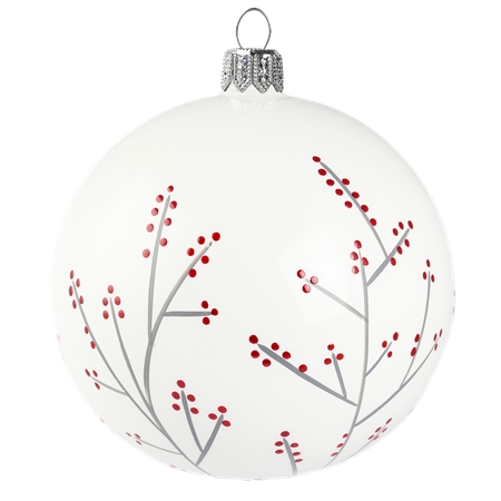 White bauble with twigs and red dots