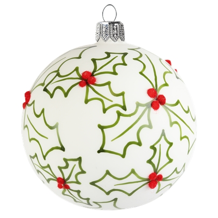 White bauble with Christmas holly décor