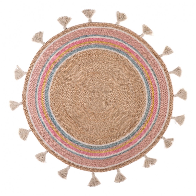 Round colored carpet with strips