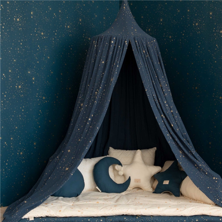 Kids bed canopy bedcover dark blue starry sky