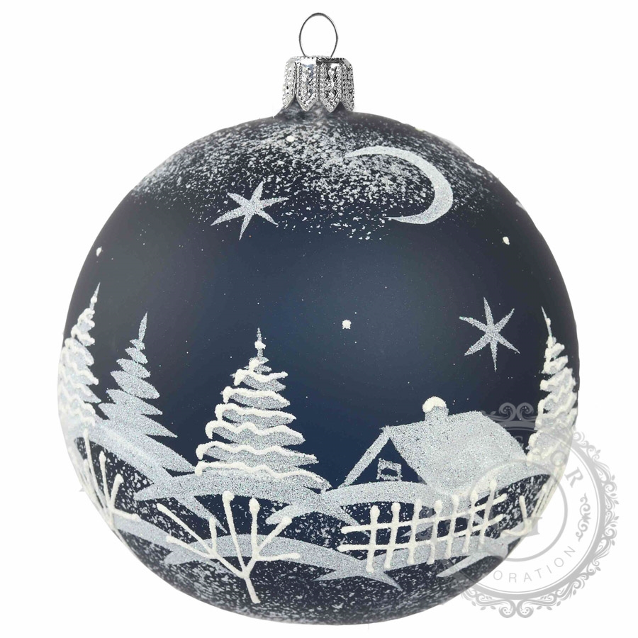 Dark blue mat ball with winter village