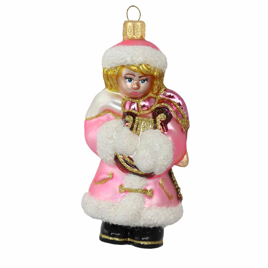 Pink angel with harp ornament