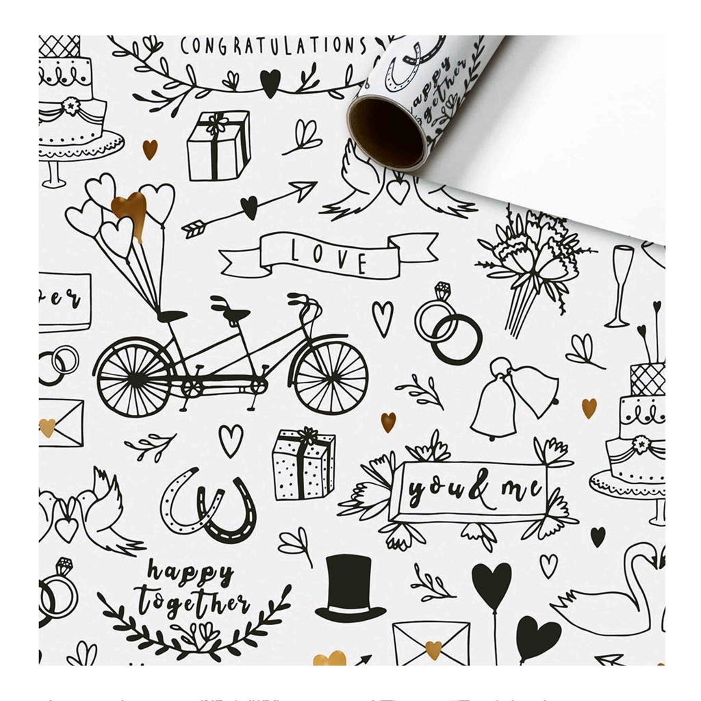Gift wrapping paper with wedding motifs