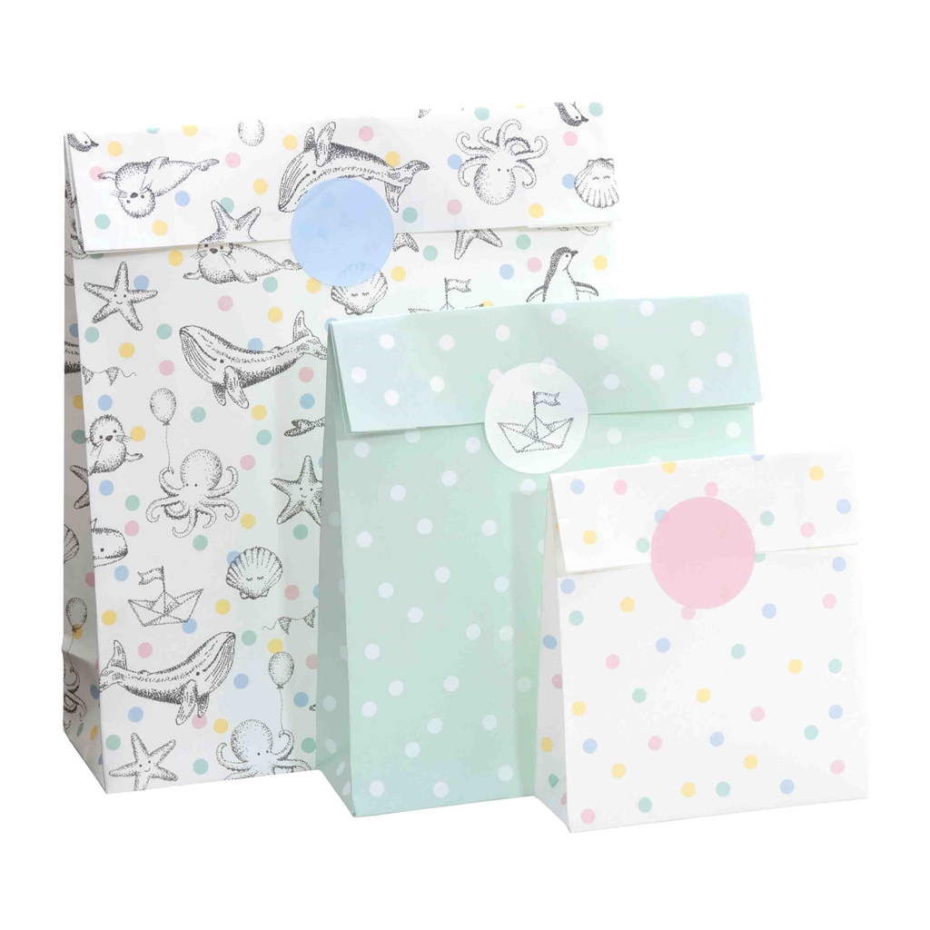 Set of paper gift bags seashore