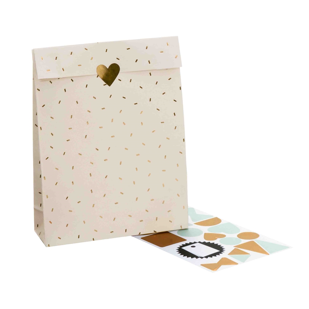 Set of beige gift bags with stickers