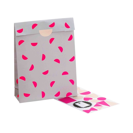 Set of gift bags with pink stickers