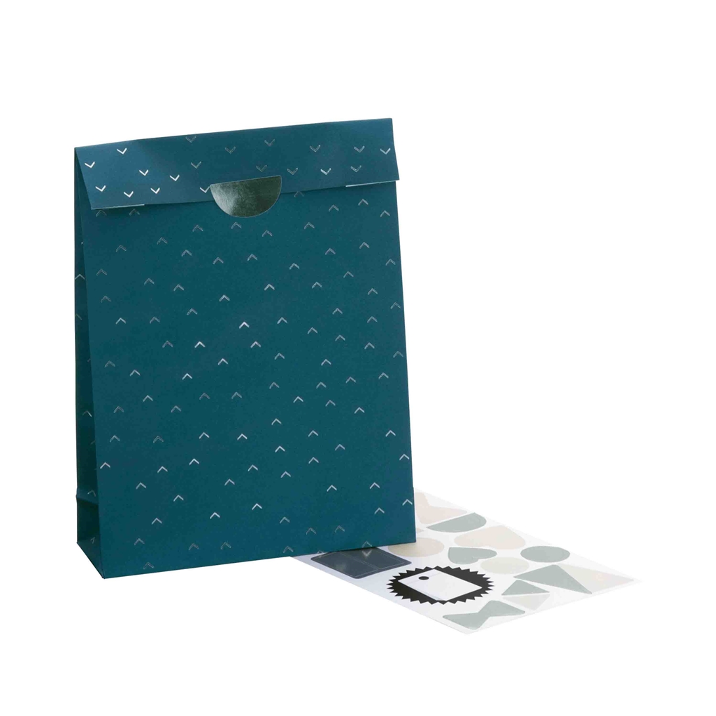 Set of blue gift bags with stickers