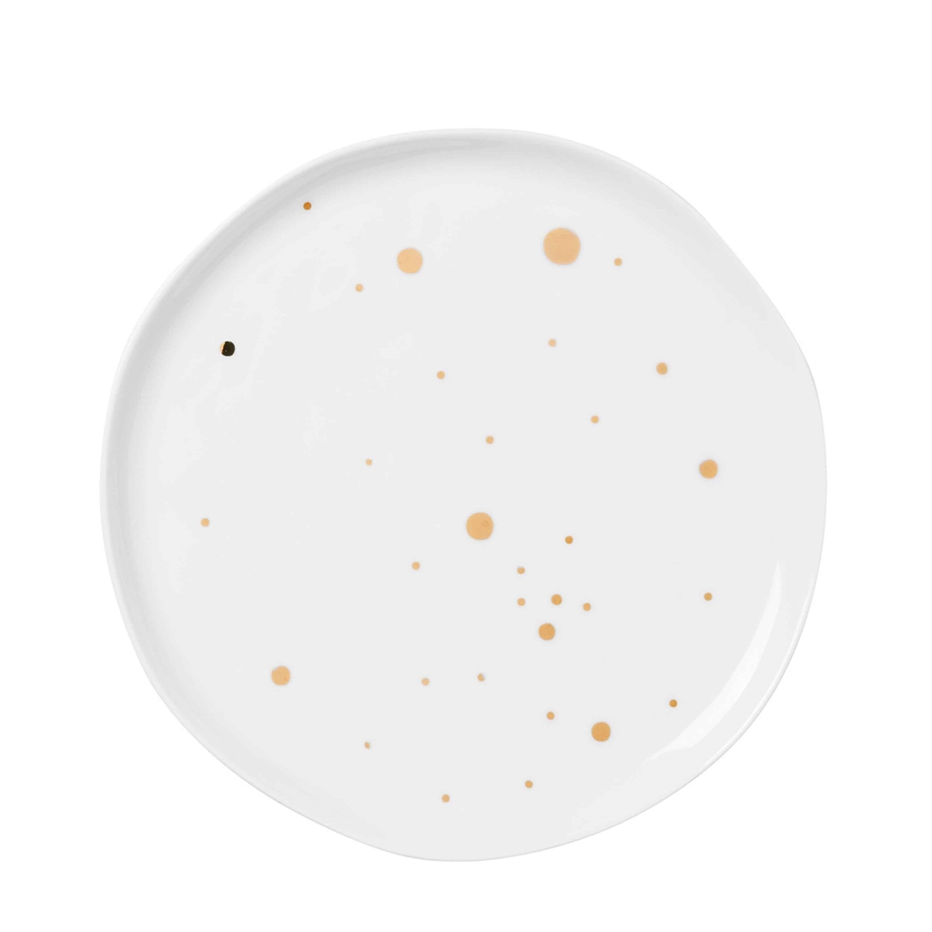 Small porcelain plate with gold polka dots