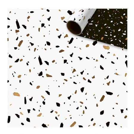 Wrapping paper black and white with gold confetti