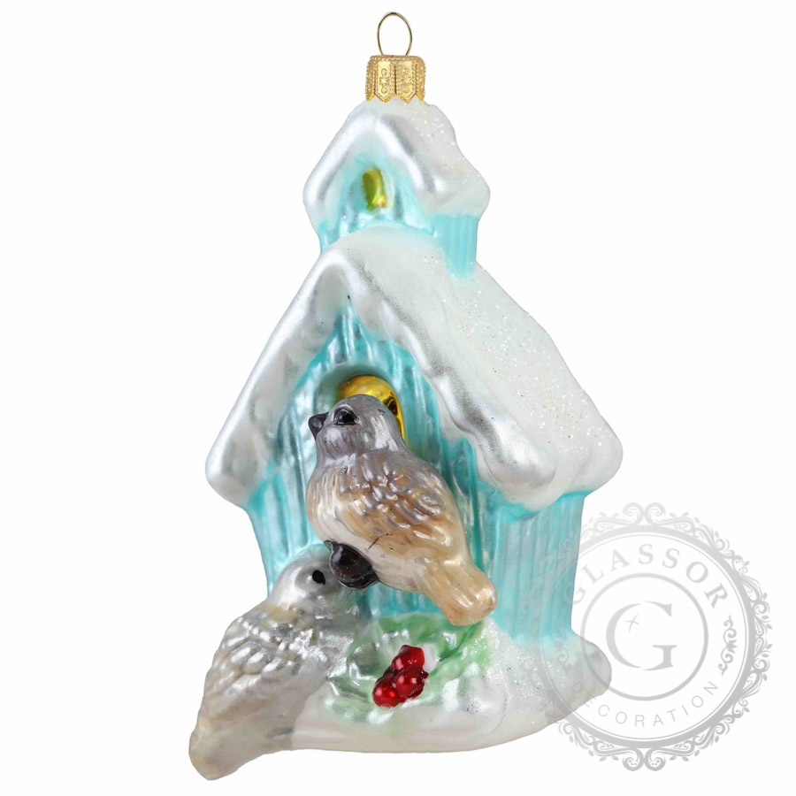 Glass birdhouse blue