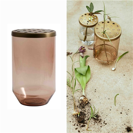 Pink vase with perforated lid