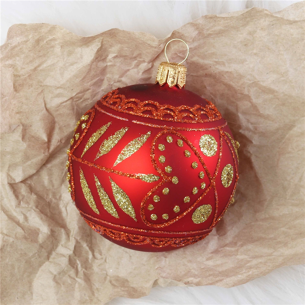 COLLECTIBLE red ball ornament with gold decor