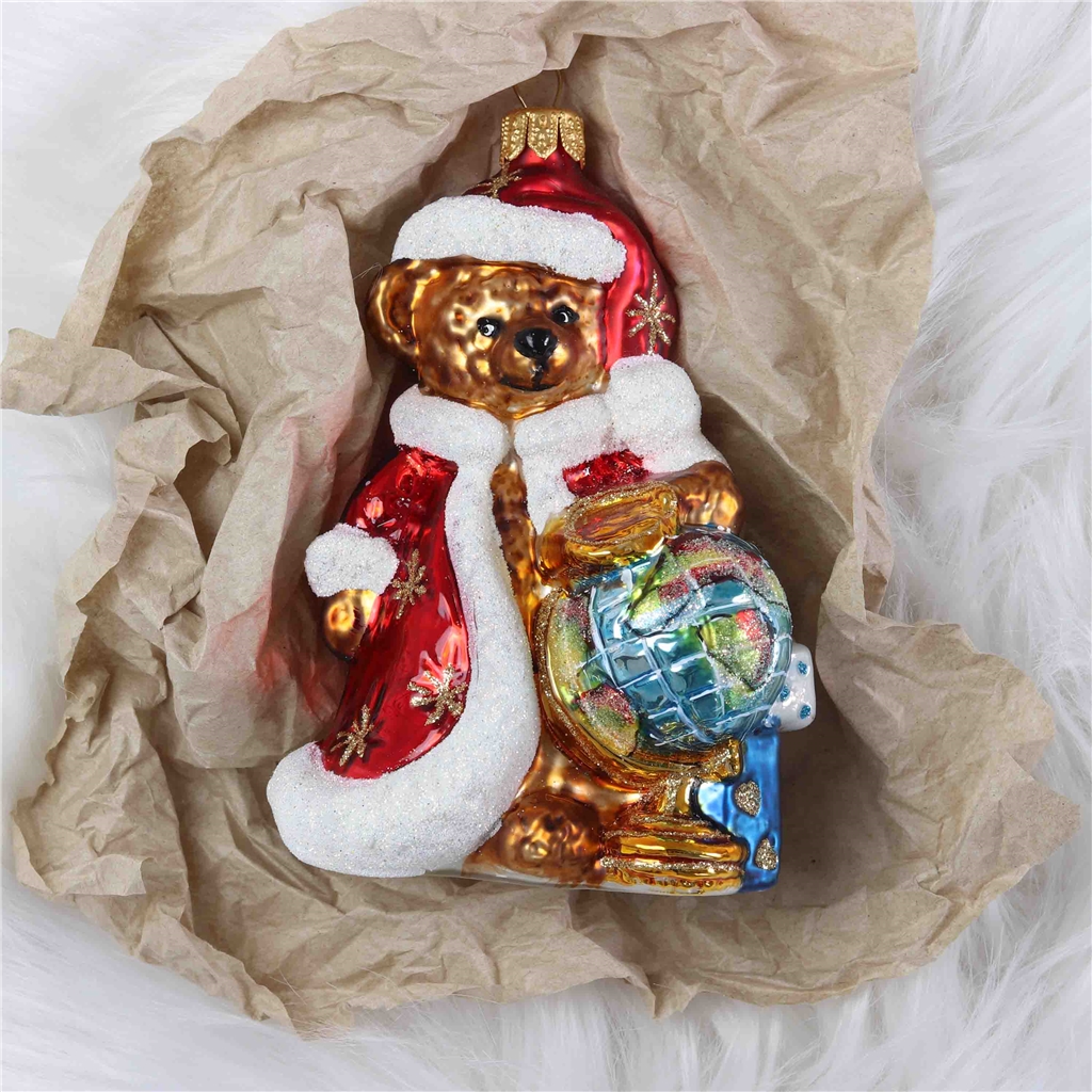 COLLECTIBLE teddy bear ornament with globe