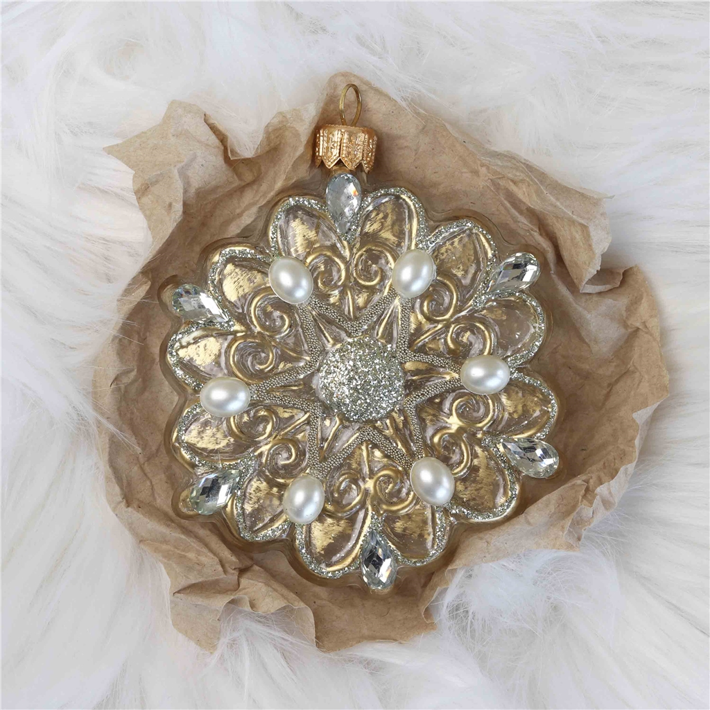 COLLECTIBLE golden snowflake ornament with rhinestones