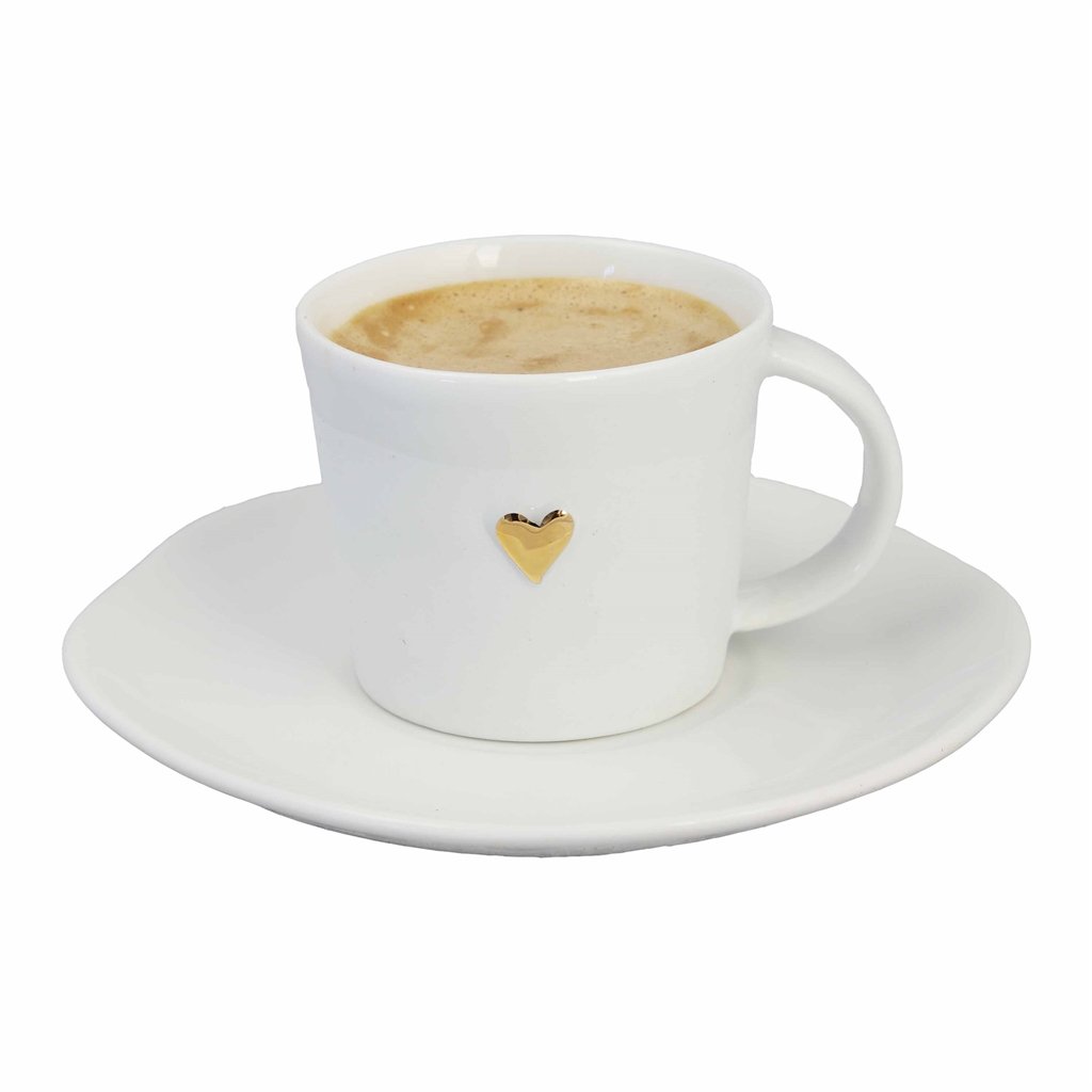 Set of cup with saucer golden heart