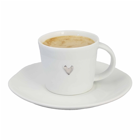 Set of cup with saucer silver heart