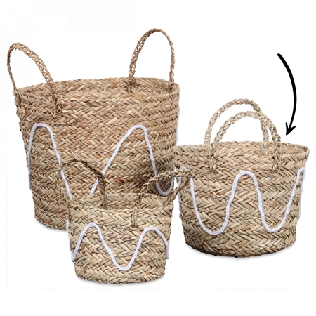 Straw basket with knitted pattern medium