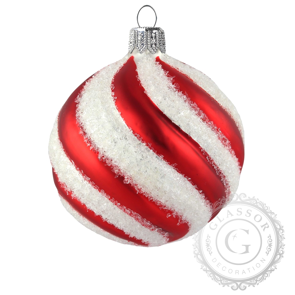 Red-white Christmas ball with spiral décor
